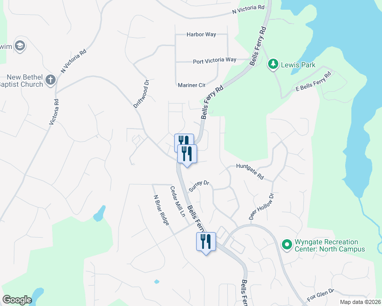 map of restaurants, bars, coffee shops, grocery stores, and more near 185 Sunset Lane in Woodstock