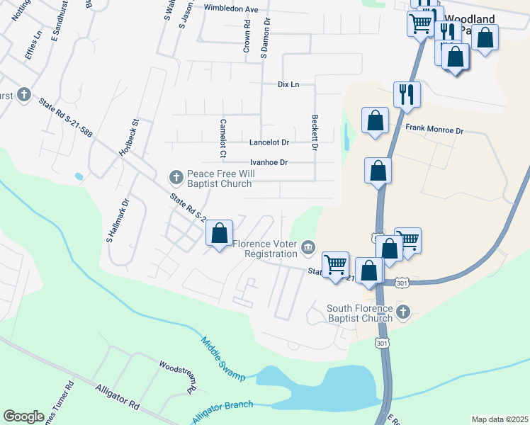 map of restaurants, bars, coffee shops, grocery stores, and more near 454 Londonberry Dr in Florence