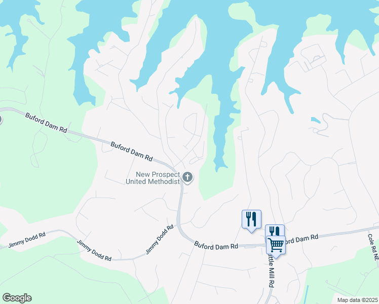 map of restaurants, bars, coffee shops, grocery stores, and more near 1704 Pine Tree Drive in Buford