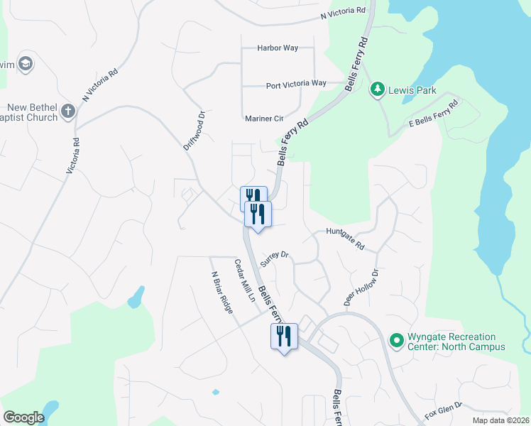 map of restaurants, bars, coffee shops, grocery stores, and more near 185 Sunset Lane in Woodstock