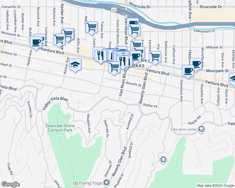 map of restaurants, bars, coffee shops, grocery stores, and more near 4227 Van Nuys Boulevard in Los Angeles