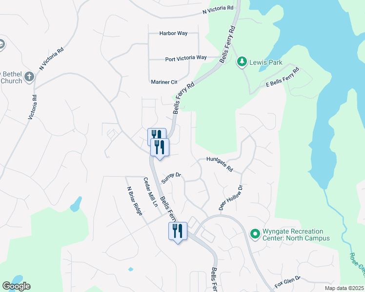 map of restaurants, bars, coffee shops, grocery stores, and more near 149 Sunset Lane in Woodstock