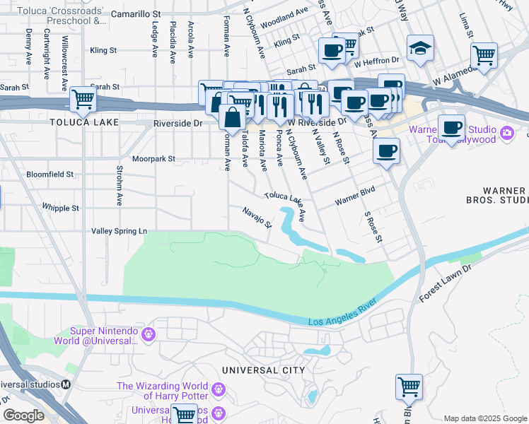 map of restaurants, bars, coffee shops, grocery stores, and more near 4250 Navajo Street in Los Angeles