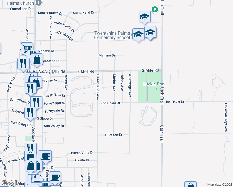 map of restaurants, bars, coffee shops, grocery stores, and more near 5841 Marine Avenue in Twentynine Palms