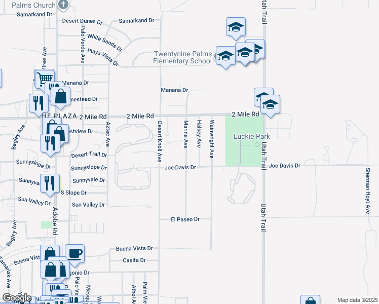 map of restaurants, bars, coffee shops, grocery stores, and more near 5841 Marine Avenue in Twentynine Palms