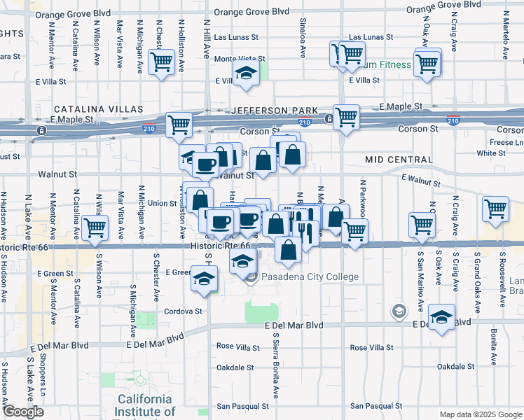 map of restaurants, bars, coffee shops, grocery stores, and more near 81 North Sierra Bonita Avenue in Pasadena