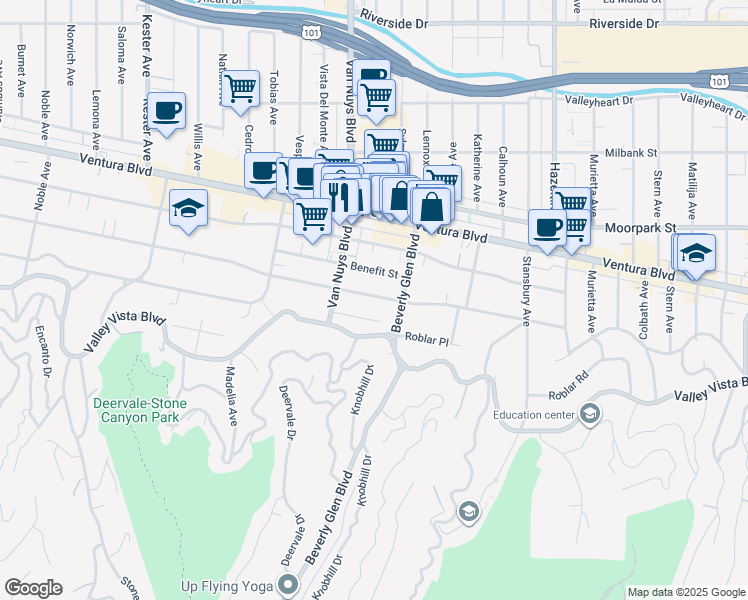 map of restaurants, bars, coffee shops, grocery stores, and more near 14426 Greenleaf Street in Los Angeles