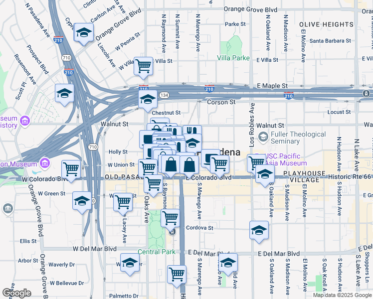 map of restaurants, bars, coffee shops, grocery stores, and more near 151 E Holly St in Pasadena