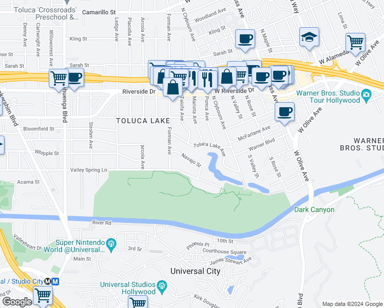 map of restaurants, bars, coffee shops, grocery stores, and more near 4256 Navajo Street in Los Angeles