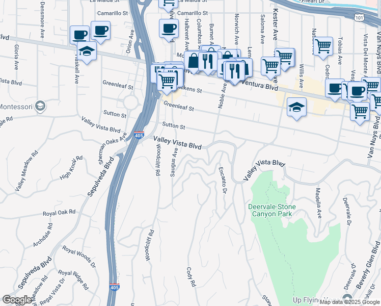 map of restaurants, bars, coffee shops, grocery stores, and more near 15213 Del Gado Drive in Los Angeles