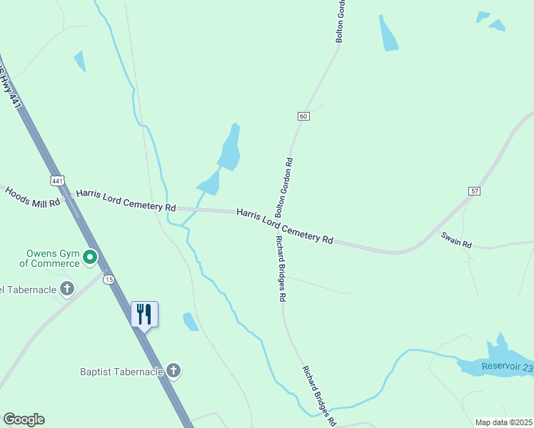 map of restaurants, bars, coffee shops, grocery stores, and more near 1136 Bolton Gordon Road in Commerce