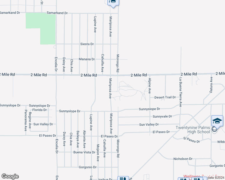 map of restaurants, bars, coffee shops, grocery stores, and more near 5797 Mariposa Avenue in Twentynine Palms