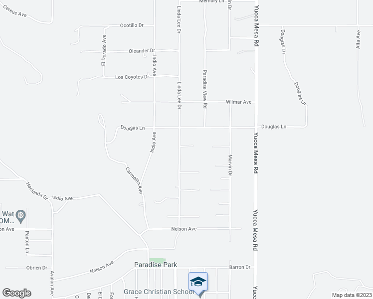 map of restaurants, bars, coffee shops, grocery stores, and more near 5797 Linda Lee Drive in Yucca Valley