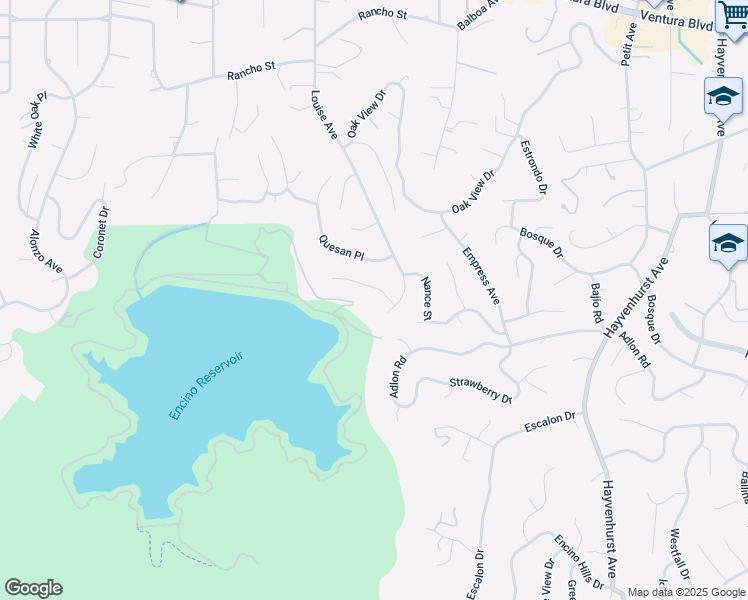 map of restaurants, bars, coffee shops, grocery stores, and more near 17216 Luverne Place in Los Angeles