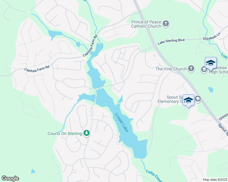 map of restaurants, bars, coffee shops, grocery stores, and more near 7005 Lake Sterling Boulevard in Flowery Branch