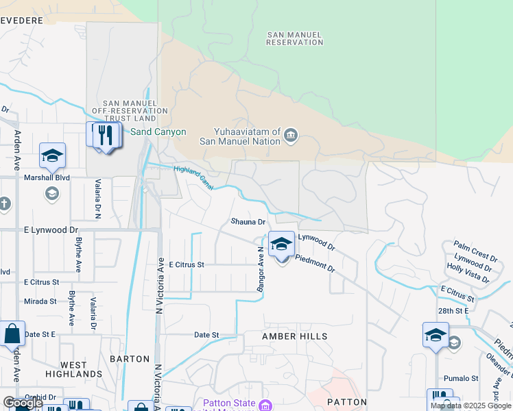 map of restaurants, bars, coffee shops, grocery stores, and more near 3137 North Carriage Hills Court in Highland