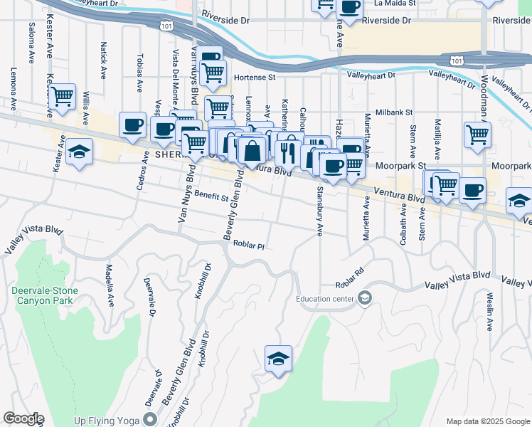 map of restaurants, bars, coffee shops, grocery stores, and more near 14273 Greenleaf Street in Los Angeles