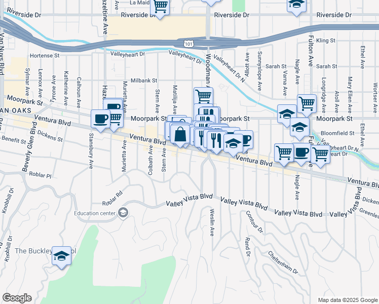 map of restaurants, bars, coffee shops, grocery stores, and more near 4238 Mammoth Avenue in Los Angeles