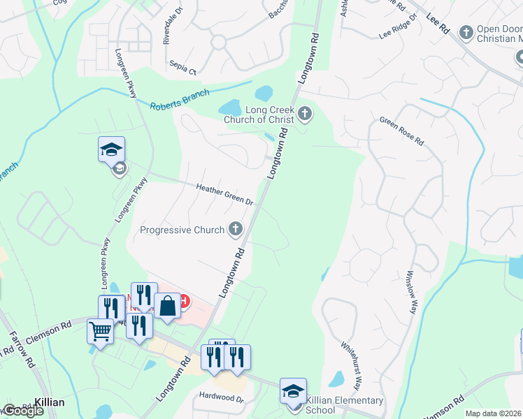 map of restaurants, bars, coffee shops, grocery stores, and more near 698 Longtown Road in Columbia