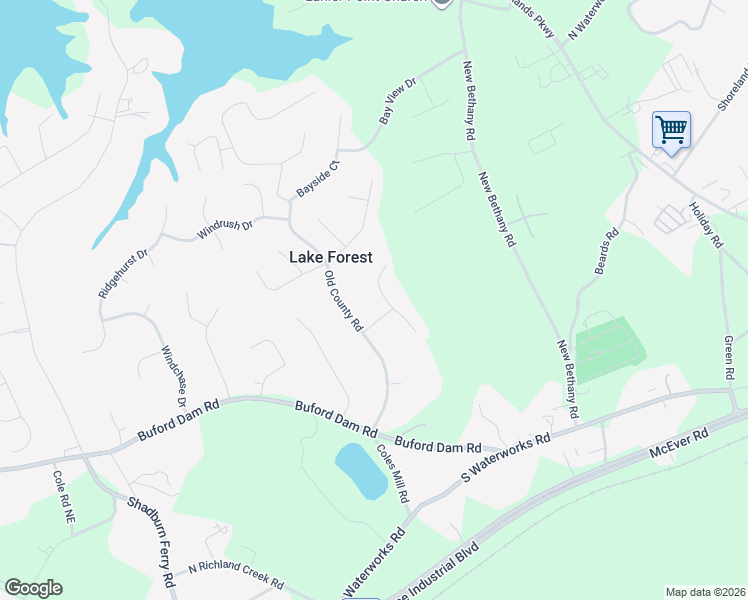 map of restaurants, bars, coffee shops, grocery stores, and more near 5727 Falls View Drive in Buford