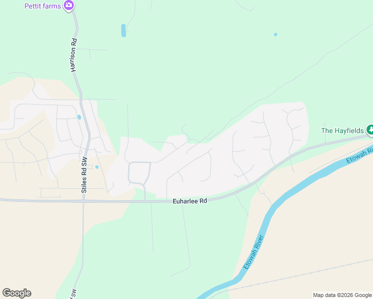 map of restaurants, bars, coffee shops, grocery stores, and more near 33 Whistle Stop Drive Southwest in Cartersville