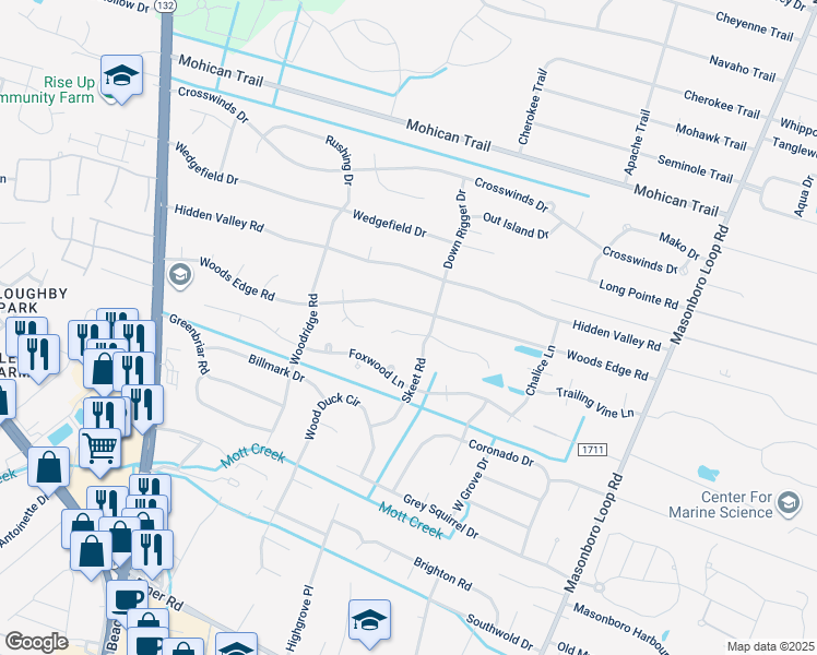 map of restaurants, bars, coffee shops, grocery stores, and more near 5016 Laurenbridge Lane in Wilmington