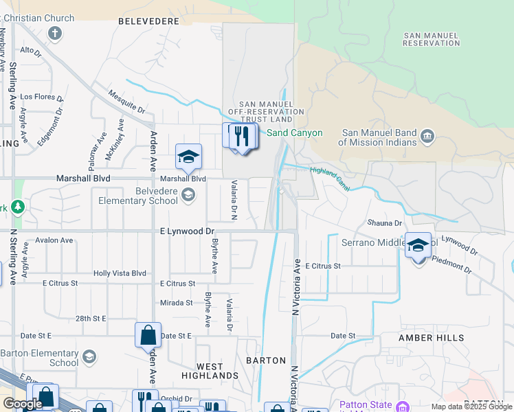 map of restaurants, bars, coffee shops, grocery stores, and more near 2715 Lomita Place in Highland