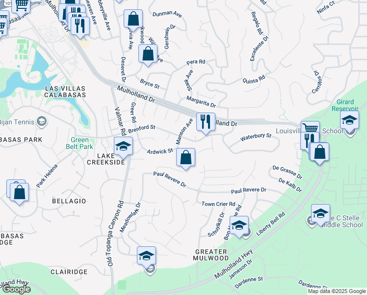 map of restaurants, bars, coffee shops, grocery stores, and more near 4218 Manson Avenue in Los Angeles