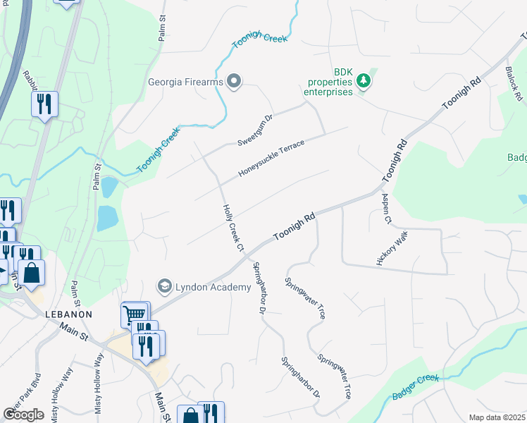 map of restaurants, bars, coffee shops, grocery stores, and more near 220 Holly Creek Way in Woodstock