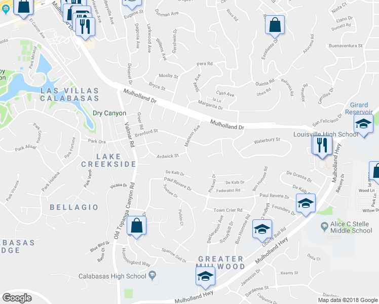 map of restaurants, bars, coffee shops, grocery stores, and more near 4218 Manson Avenue in Los Angeles