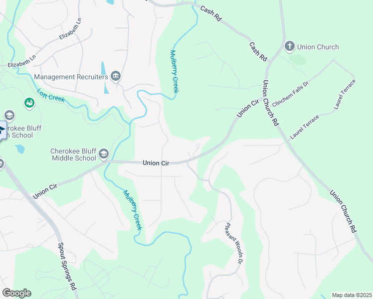map of restaurants, bars, coffee shops, grocery stores, and more near 5328 Union Circle in Flowery Branch