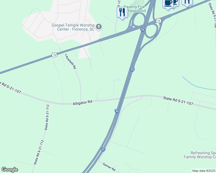 map of restaurants, bars, coffee shops, grocery stores, and more near 2100 Burins Drive in Timmonsville