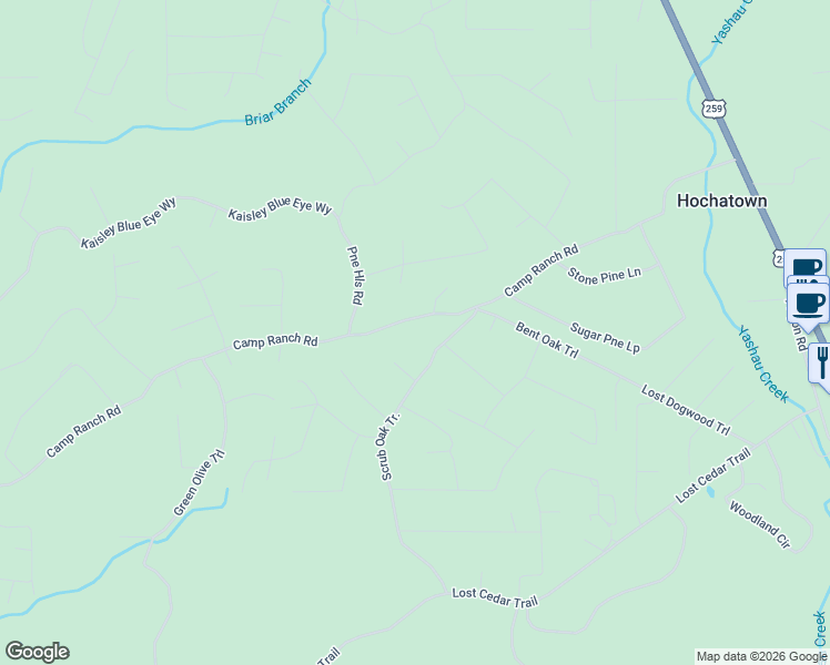 map of restaurants, bars, coffee shops, grocery stores, and more near 9301 North US Highway 259 in Broken Bow