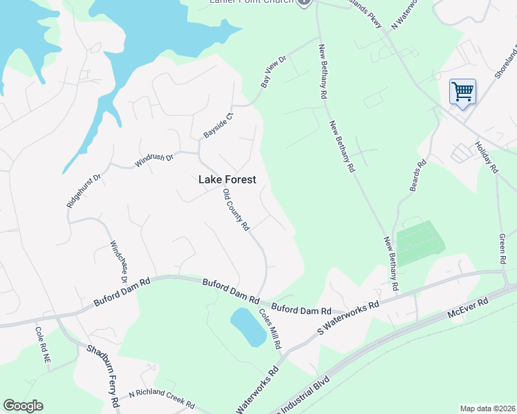map of restaurants, bars, coffee shops, grocery stores, and more near 5727 Falls View Drive in Buford