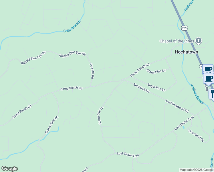 map of restaurants, bars, coffee shops, grocery stores, and more near 9301 North US Highway 259 in Broken Bow