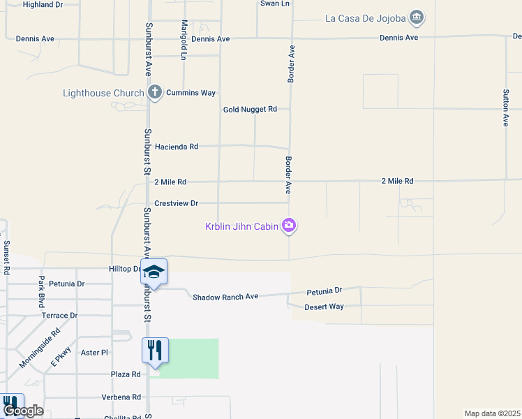 map of restaurants, bars, coffee shops, grocery stores, and more near 62423 Crestview Drive in Joshua Tree