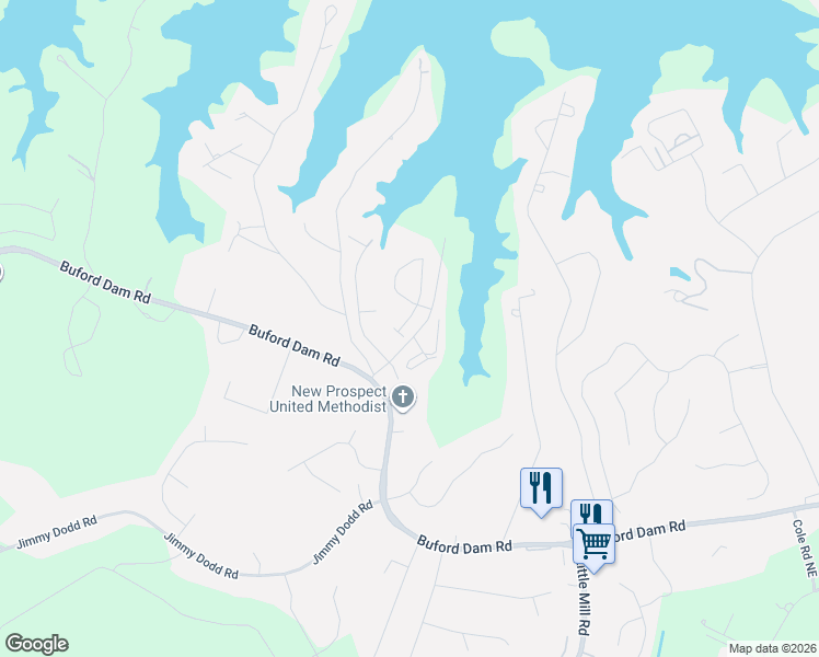 map of restaurants, bars, coffee shops, grocery stores, and more near 1939 Lanier Harbor Pointe in Buford
