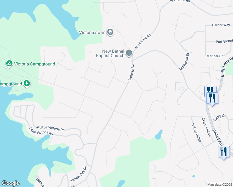 map of restaurants, bars, coffee shops, grocery stores, and more near 526 Victoria Road in Woodstock