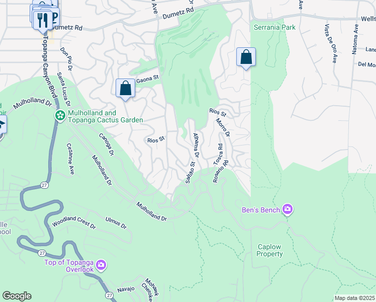 map of restaurants, bars, coffee shops, grocery stores, and more near 4319 Saltillo Street in Los Angeles