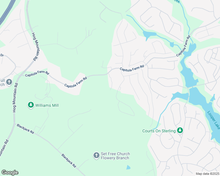 map of restaurants, bars, coffee shops, grocery stores, and more near 6727 Capitola Farm Road in Flowery Branch