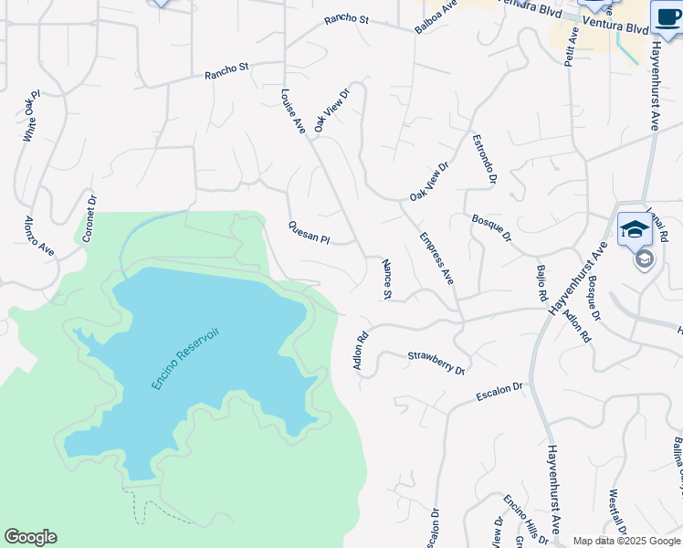 map of restaurants, bars, coffee shops, grocery stores, and more near 17216 Luverne Place in Los Angeles