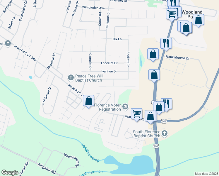 map of restaurants, bars, coffee shops, grocery stores, and more near 454 Londonberry Drive in Florence