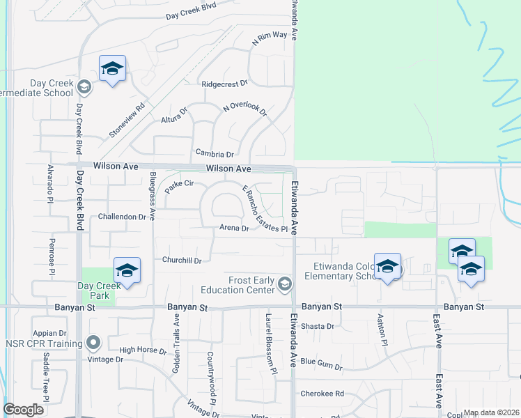 map of restaurants, bars, coffee shops, grocery stores, and more near 12840 East Rancho Estates Place in Rancho Cucamonga