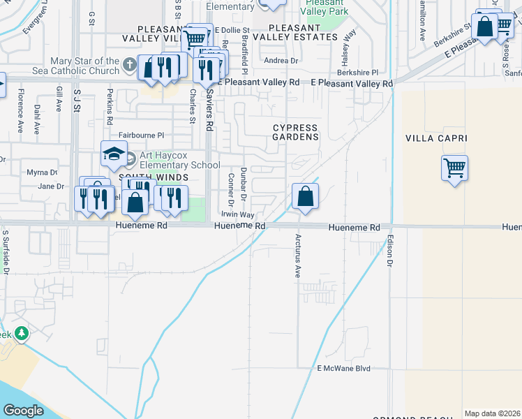 map of restaurants, bars, coffee shops, grocery stores, and more near 5559 Salvador Drive in Oxnard