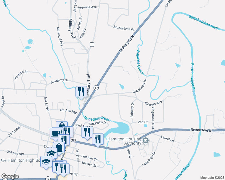 map of restaurants, bars, coffee shops, grocery stores, and more near 230 Grandview Drive in Hamilton