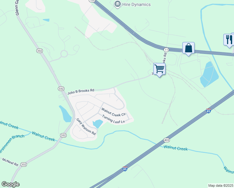 map of restaurants, bars, coffee shops, grocery stores, and more near 507 Sunrise Ln in Pendergrass