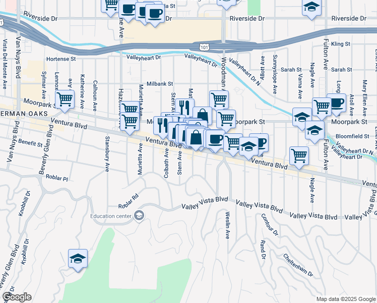 map of restaurants, bars, coffee shops, grocery stores, and more near in Los Angeles