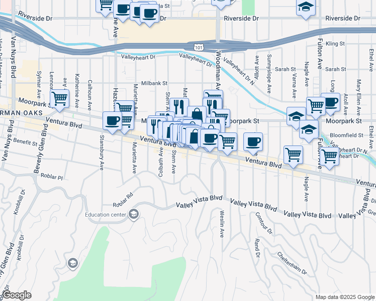map of restaurants, bars, coffee shops, grocery stores, and more near in Los Angeles