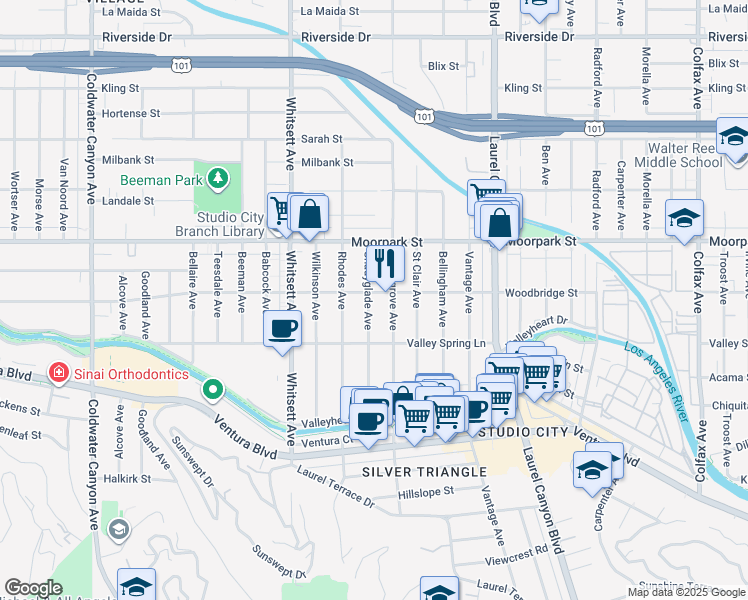 map of restaurants, bars, coffee shops, grocery stores, and more near 4252 Shadyglade Avenue in Los Angeles