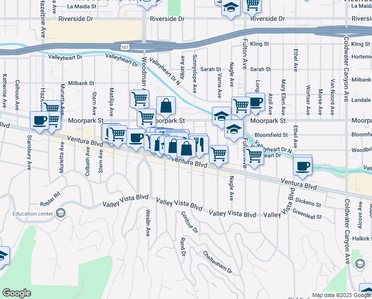 map of restaurants, bars, coffee shops, grocery stores, and more near 4339 Allott Avenue in Los Angeles